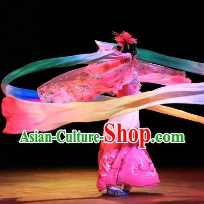 Chinese Classical Ribbon Dance Costumes and Headwear Complete Set