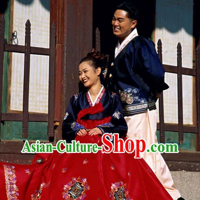Korean Couple National Dress Costumes Traditional Costumes 2 Sets