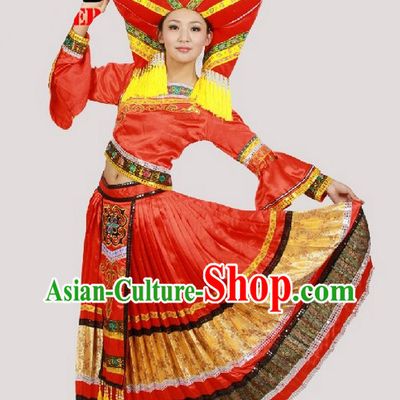 Chinese Costumes Zhuang Ethnic Dance Costume Complete Set for Women