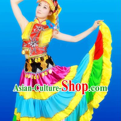 Chinese Yi Dance Costumes Female Ethnic Groups Clothes