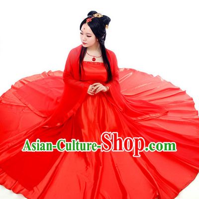 Pure Red Ancient Style Female Costumes and Hair Accessories Complete Set
