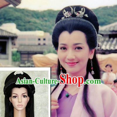 Chinese Traditional White Snake Fairy Lady Long Black Wig