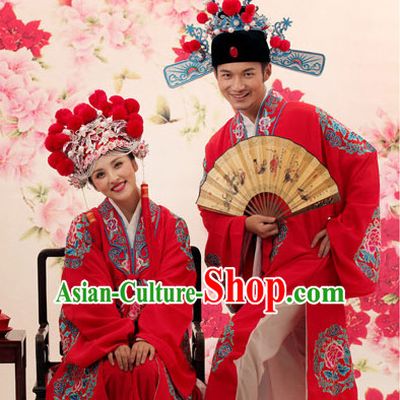 Chinese Traditional Wedding Dress and Hats Complete Set