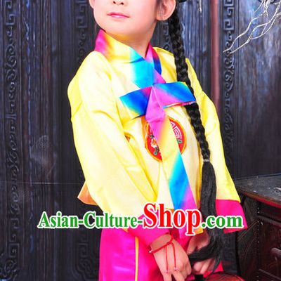 Chinese Traditional Korean National Costumes and Hair Clips for Kids
