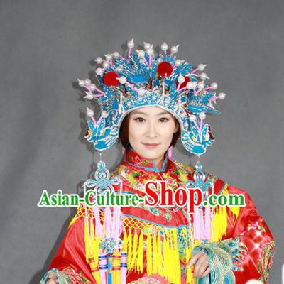 Chinese Traditional National Costume Phoenix Embroidered Robe and Phoenix Hat