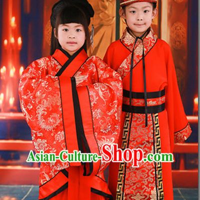 Chinese Traditional National Costume Wedding Dress Outfits 2 Sets for Kids