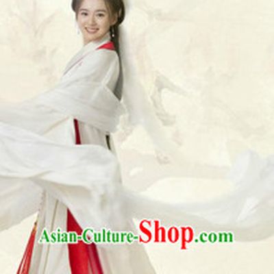 Chinese Traditional National Costumes White Dancing Costumes and Hat