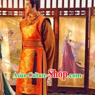 Chinese Traditional National Costumes Emperor Dress and Coronet Complete Set