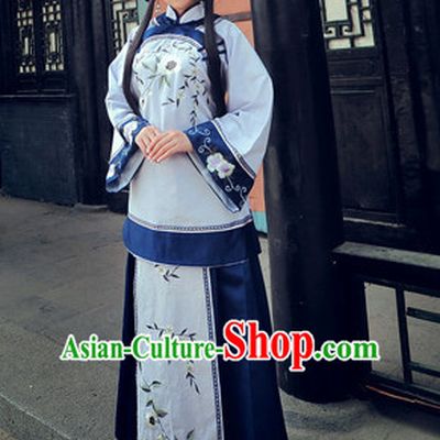 Chinese Traditional National Costumes Minguo Time Mandarin Blouse Skirts Complete Set