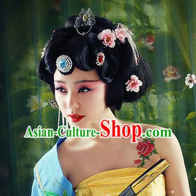 Chinese Traditional Handmade Empress Black Wig and Hair Ornaments
