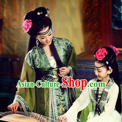 Chinese Traditional National Costumes and Hair Clips for Mothers and Kids