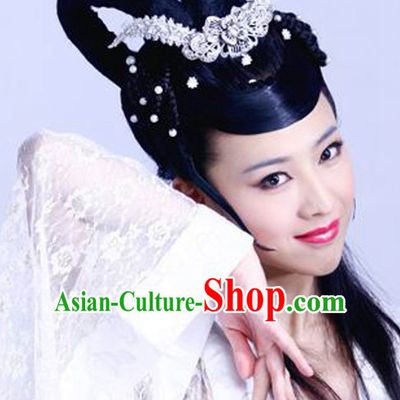 Chinese Traditional Handmade Black Wig and Hair Ornaments