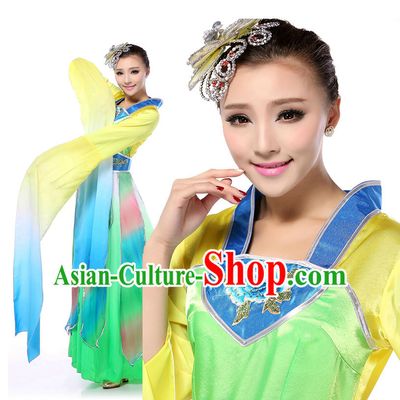 Chinese Traditional Classical Dancing Apparel Dance Attire and Headpiece Complete Set for Women