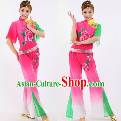 Chinese Traditional Classical Peony Dancing Apparel Dance Attire and Headpiece Complete Set for Women