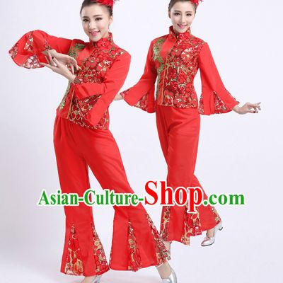 Chinese Traditional Han Ethnic Dancing Apparel Dance Attire and Headpiece Complete Set for Women