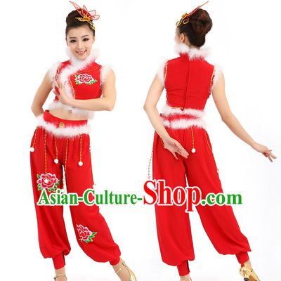 Chinese New Year Dancing Costumes Apparel Dance Stores Dance Gear Dance Attire and Hair Accessories Complete Set for Women