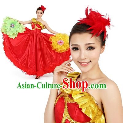 Asian Chinese Professional Stage Costumes Dance Stores Dance Gear Dance Attire and Hair Accessories Complete Set
