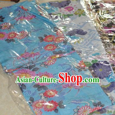 Japanese Blue Flower Yukata Female Kimono Complete Set