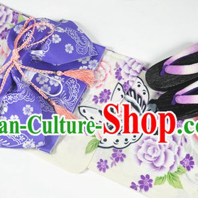 Traditional Japanese Yukata Female Kimono Complete Set