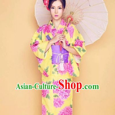 Traditional Japanese Yukata Female Kimono Complete Set