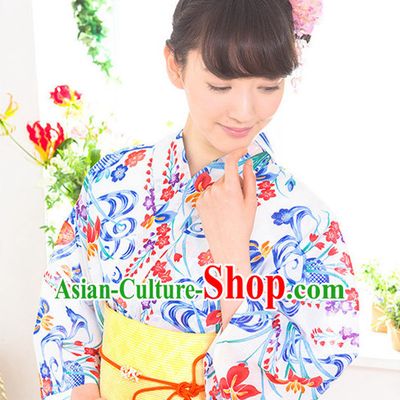 Traditional Japanese Yukata Female Kimono Complete Set