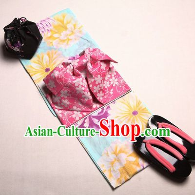 Traditional Japanese Yukata Female Kimono Complete Set