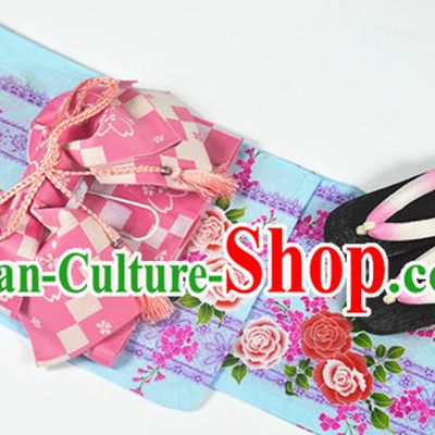 Traditional Japanese Yukata Female Kimono Complete Set