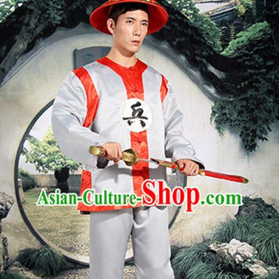 Ancient Chinese Solider Costumes and Hat Complete Set