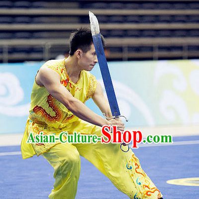 Top Sleeveless Kung Fu Broadsword Costume Martial Arts Broadswords Costumes Kickboxing Equipment Superhero Apparel Karate Combat Clothing Complete Set for Men