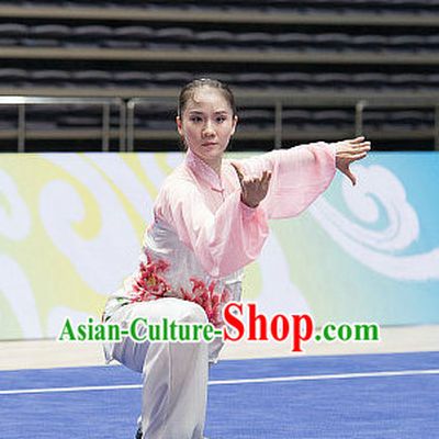 Top Giant Flower Embroidery Tai Chi Costumes Taijiquan Costume Aikido Chikung Tichi Uniforms Quigong Uniform Thaichi Martial Art Qi Gong Combat Clothing Competition Uniforms for Women
