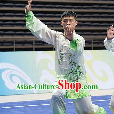 Top Bamboo Embroidery Tai Chi Costumes Taijiquan Costume Aikido Chikung Tichi Uniforms Quigong Uniform Thaichi Martial Art Qi Gong Combat Clothing Competition Uniforms for Men