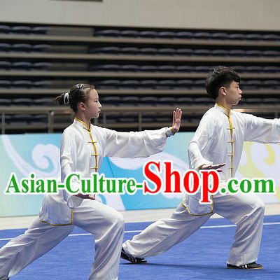 Top White Tai Chi Costumes Taijiquan Costume Aikido Chikung Tichi Uniforms Quigong Uniform Thaichi Martial Art Qi Gong Combat Clothing Competition Uniforms for Women or Men