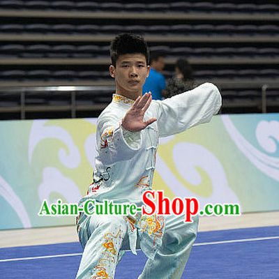 Top Lotus Embroidery Tai Chi Costumes Taijiquan Costume Aikido Chikung Tichi Uniforms Quigong Uniform Thaichi Martial Art Qi Gong Combat Clothing Competition Uniforms for Women or Men