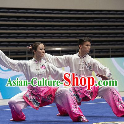 Top Lotus Embroidery Tai Chi Costumes Taijiquan Costume Aikido Chikung Tichi Uniforms Quigong Uniform Thaichi Martial Art Qi Gong Combat Clothing Competition Uniforms for Men or Women