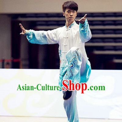 Top Embroidered Tai Chi Swords Championship Costumes Taijiquan Uniforms Quigong Uniform Thaichi Martial Arts Qi Gong Kung Fu Combat Clothing Competition Clothes for Men