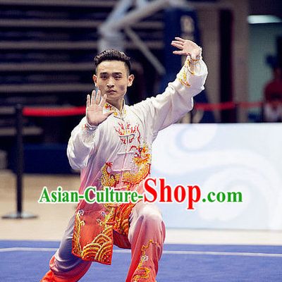 Top Embroidered Tai Chi Swords Championship Costumes Taijiquan Uniforms Quigong Uniform Thaichi Martial Arts Qi Gong Kung Fu Combat Clothing Competition Clothes for Men