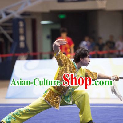 Top Shiny Kung Fu Broadsword Uniforms Martial Arts Training Uniform Gongfu Clothing Wing Chun Costume Shaolin Clothes Karate Suit for Men