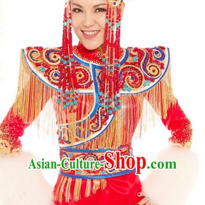 Chinese Ethnic Mongolian Princess Costumes and Hat Complete Set for Women