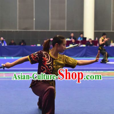 Top Chinese Wushu Double Forks Kung Fu Sword Uniforms Kungfu Uniform Martial Arts Competition Costumes for Women