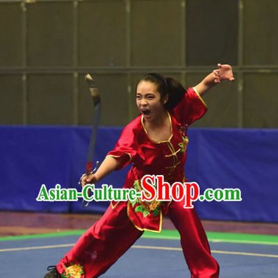 Top Red Chinese Wushu Kung Fu Sword Uniforms Kungfu Uniform Martial Arts Competition Costumes for Women