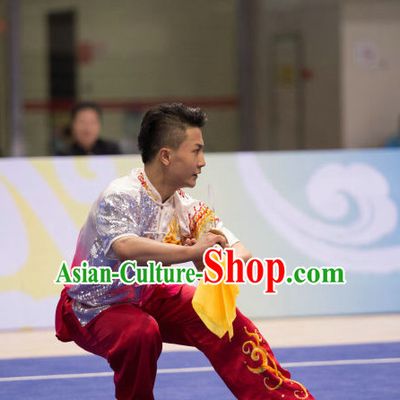 Top Shiny Wing Chun Competition Uniform Kung Fu Costume Complete Set for Men