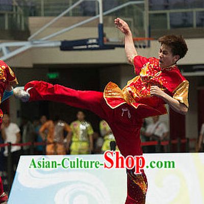 Top Red China Southern Fist Kung Fu Uniform Martial Arts Uniforms Kungfu Suits Competition Costumes Complete Set