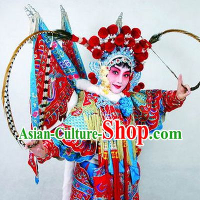 Chinese Traditional Hua Tan Phoenix Crown and Long Feathers