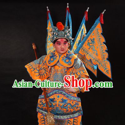 Chinese Beijing Opera Wu Sheng Fighting or Military Character Armor Costumes Flags and Helmet Full Set for Men