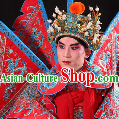 Chinese Beijing Opera Wu Sheng Fighting or Military Character Armor Costumes Flags and Helmet Full Set for Men