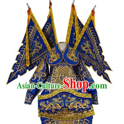 Chinese Beijing Opera Costumes Peking Opera Wu Sheng Embroidered Armor Costumes and Flags for Men