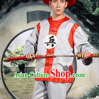Chinese Ancient Solider Costume and Hat Complete Set for Men