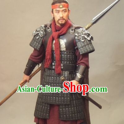 Chinese Ancient General Armor Costumes and Headwear Complete Set