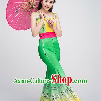 Traditional Chinese Dai Ethnic Dance Costume Complete Set for Women