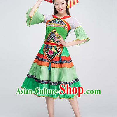 Professional Zhuang Minority Costumes Tinkerbell Costume Salsa Costumes Flapper Costume Burlesque Girls Dancewear Dance Costumes for Competition